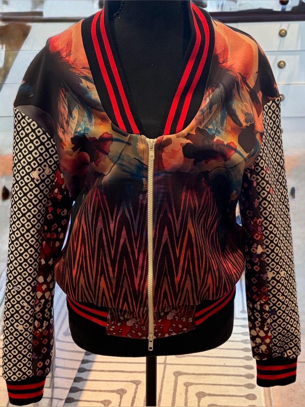 Attyre Multicolor Bomber Jacket with Black & Red Accents